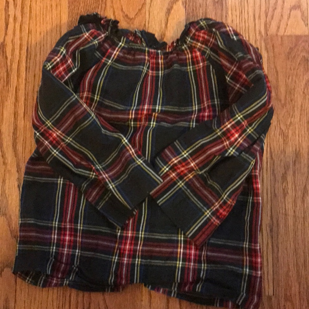 Crew cuts button back 3/4 length sleeve plaid top